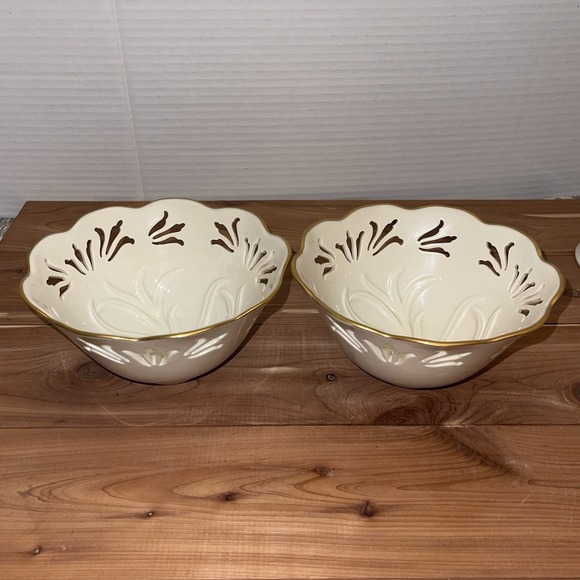 Two Lenox gold trim Candy Dishes/Trinket Bowls with Piercings 5.75" x 3" - Picture 1 of 7